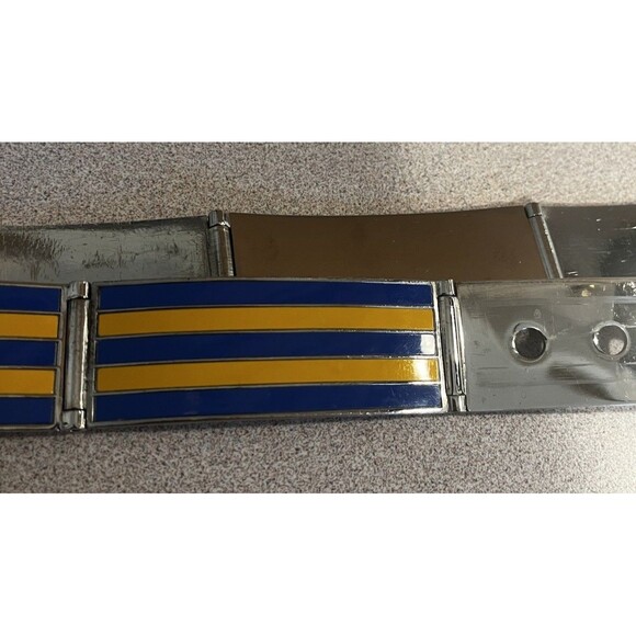 GUCCI Metal/Enamel Buckle Hip Belt Vintage 70s Blue Yellow Stripe main image 5